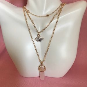 Rose Quartz Evil Eye Layered Necklace